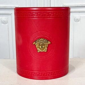 Vintage Versace Red Leather Waste Bin with Gold Medusa – Suede Interior 🏛✨